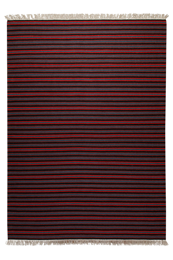 160x230 Teppich Wohnzimmer Marine Stripes – Klassischer Streifenteppich in Rot, Blau und Schwarz
