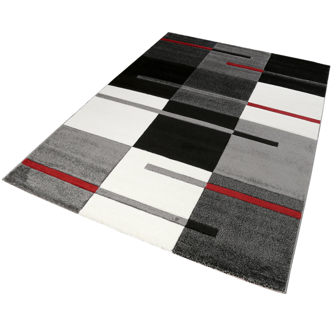Teppich 160x230 Wohnzimmer Anthrazit Weiß Rot online kaufen