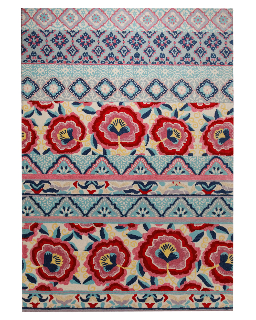 Suzani-Streifen in Pastell - Handtuft Wolle 160 x 230 cm – Detailaufnahme der Textur