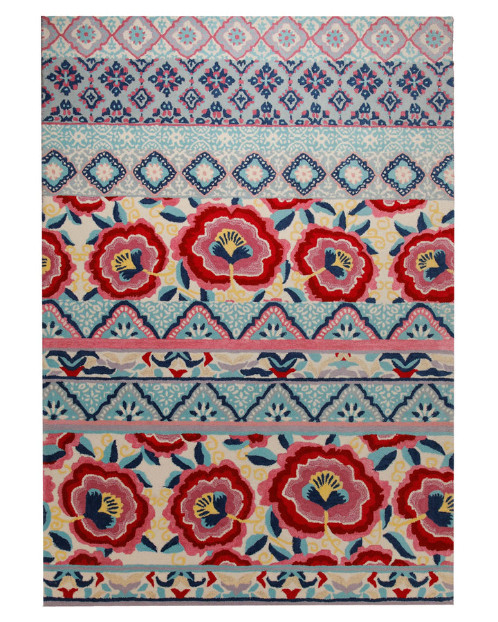 Suzani-Streifen in Pastell - Handtuft Wolle 160 x 230 cm – Detailaufnahme der Textur