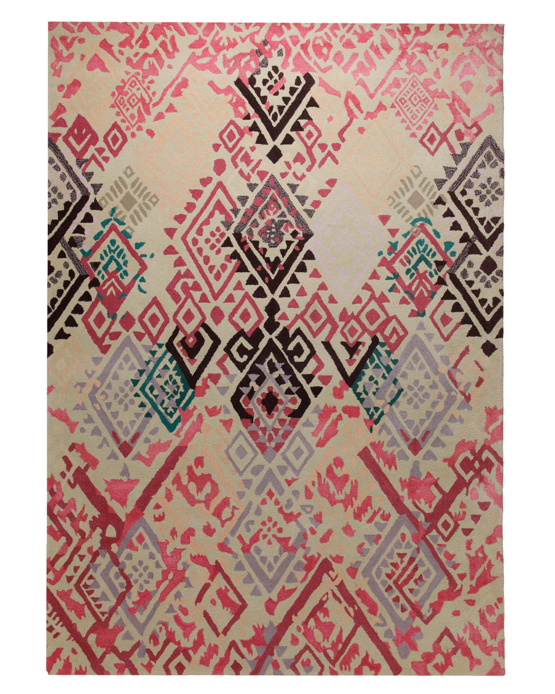 Ikat-Raute in Sand - Handtuft Wolle 160 x 230 cm – Detailaufnahme der Textur