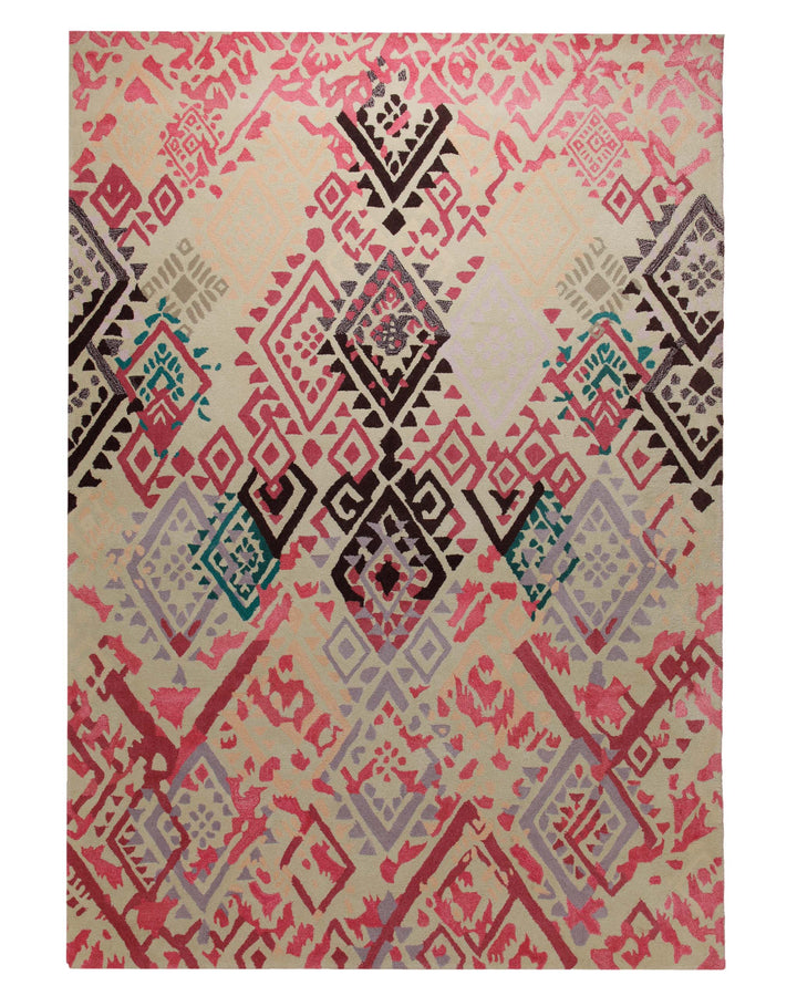 Ikat-Raute in Sand - Handtuft Wolle 160 x 230 cm – Detailaufnahme der Textur