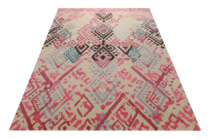 Ikat-Raute in Sand - Handtuft Wolle 160 x 230 cm – Teppich im Raum platziert