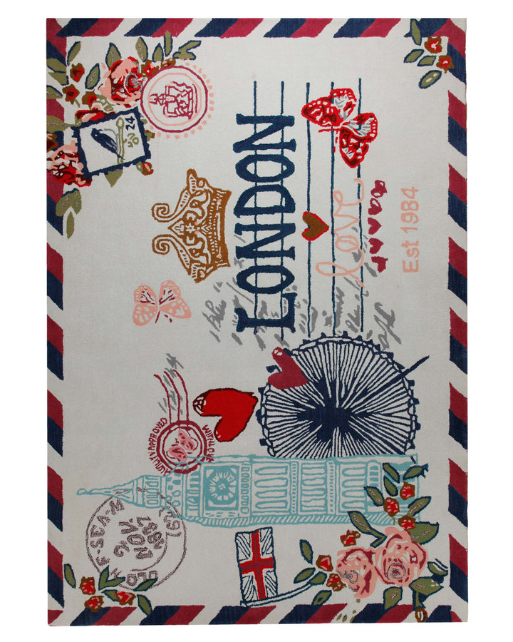 London-Postkarte in Navy - Handtuft Wolle 160 x 230 cm – Detailaufnahme der Textur