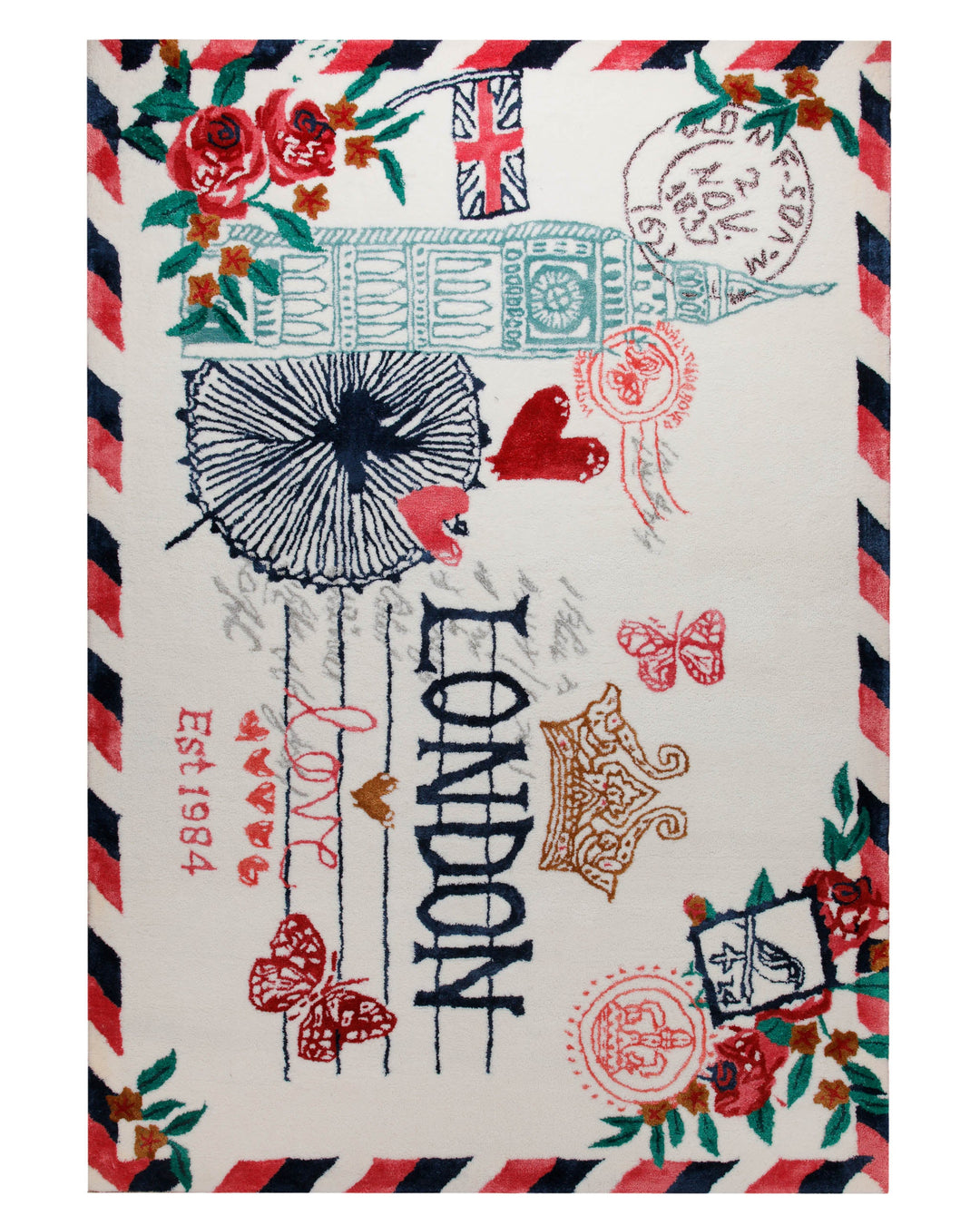 London-Postkarte klassisch - Handtuft Wolle 160 x 230 cm – Detailaufnahme der Textur