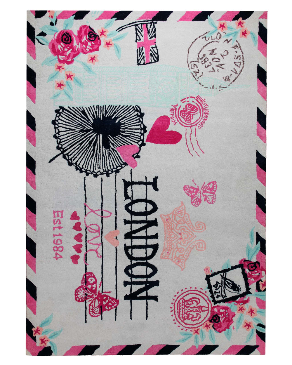London-Postkarte in Pink - Handtuft Wolle 160 x 230 cm – Detailaufnahme der Textur