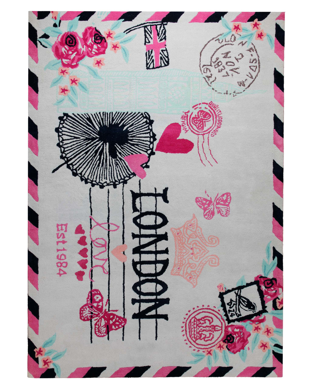 London-Postkarte in Pink - Handtuft Wolle 160 x 230 cm – Detailaufnahme der Textur