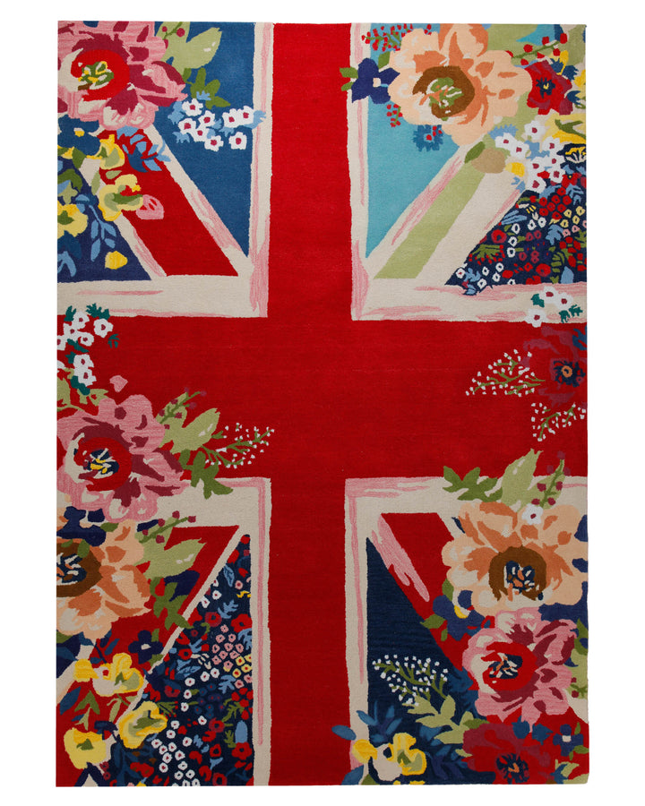 Union Jack floral - Handtuft Wolle 160 x 230 cm – Detailaufnahme der Textur