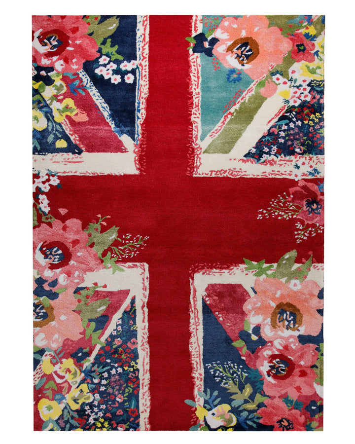 Union Jack in Beere - Handtuft Wolle 160 x 230 cm – Detailaufnahme der Textur