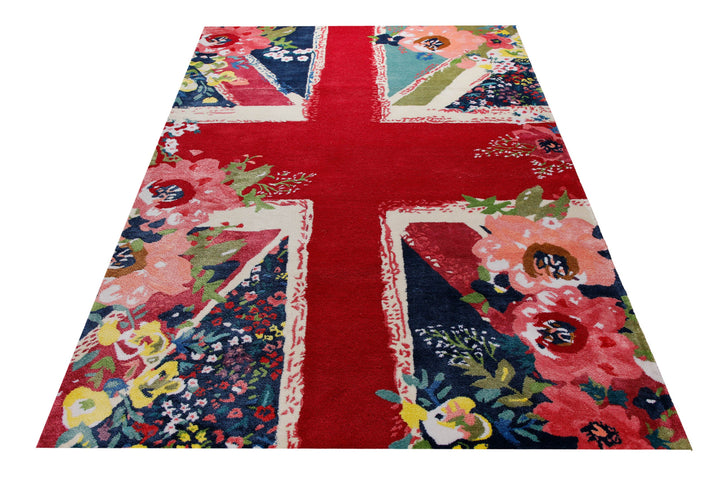 Union Jack in Beere - Handtuft Wolle 160 x 230 cm – Teppich im Raum platziert