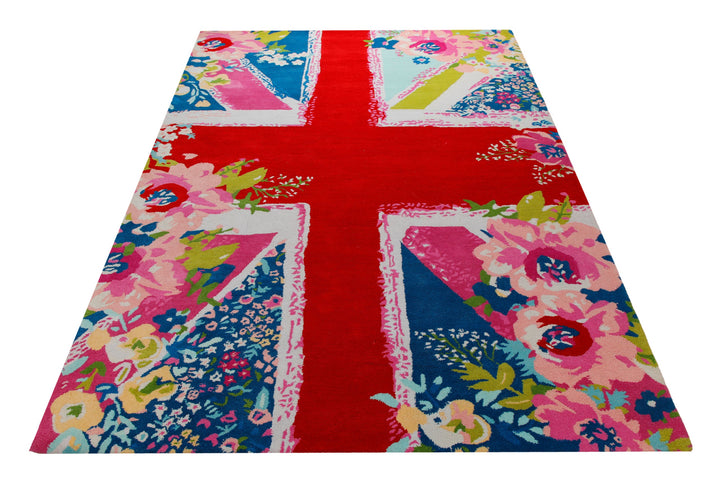 Union Jack in Zuckerrosa - Handtuft Wolle 160 x 230 cm – Teppich im Raum platziert
