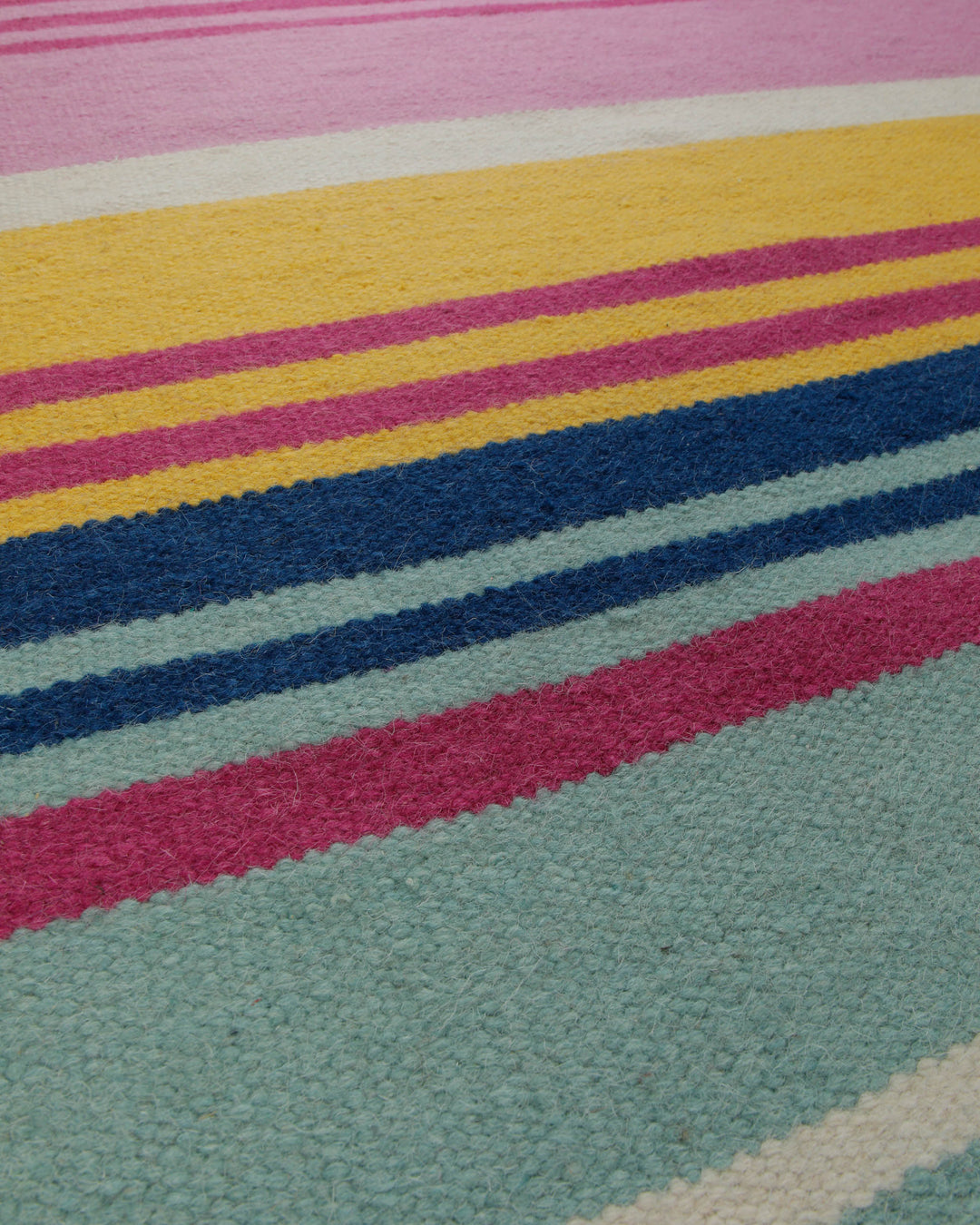 Handwebteppich Wolle Streifen bunt blau pink 160x230 cm – Detailansicht des Flors