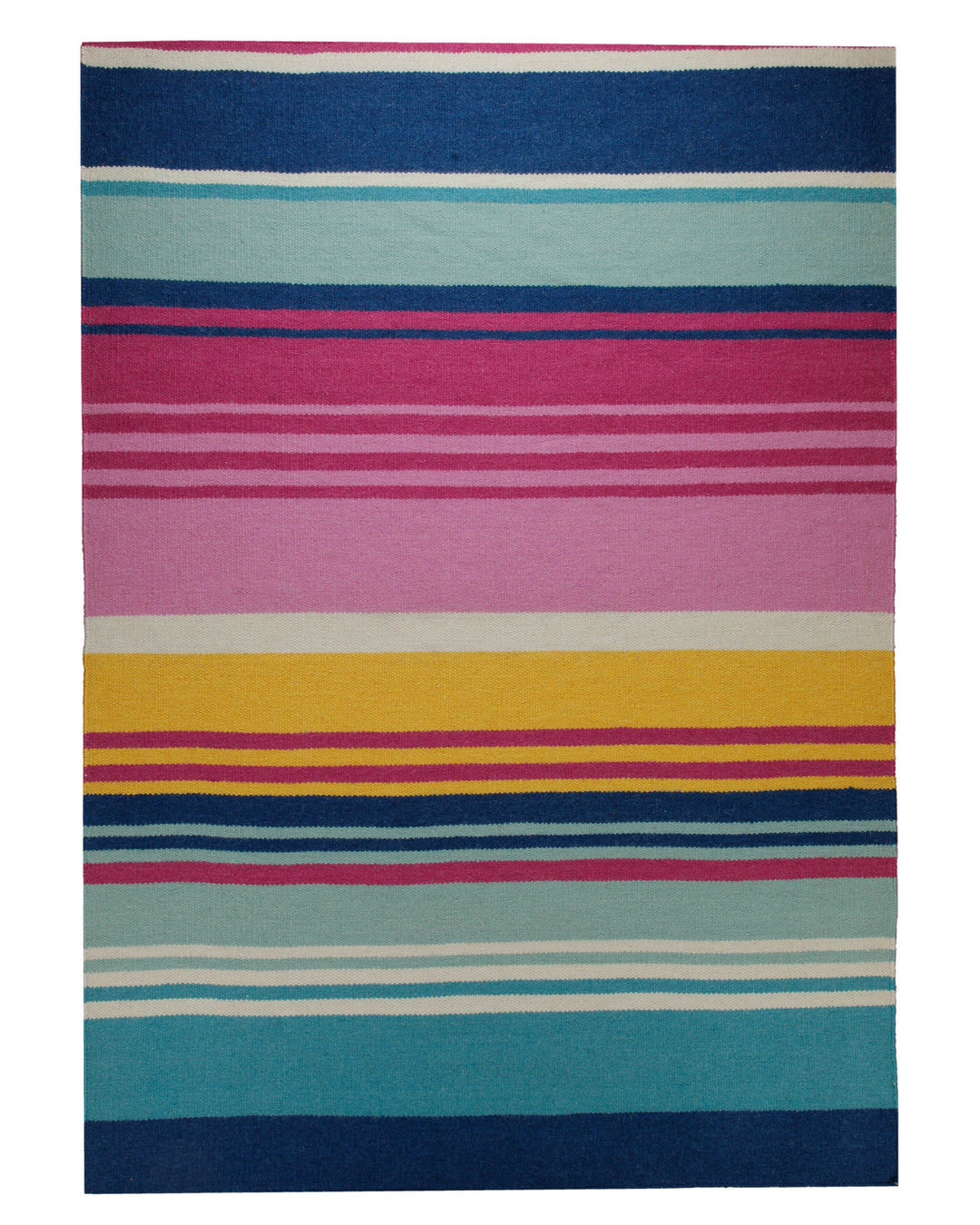Handwebteppich Wolle Streifen bunt blau pink 160x230 cm – Gesamtansicht freigestellt