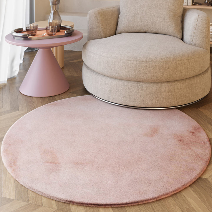 Alice Teppich rosa Hochflor rund
