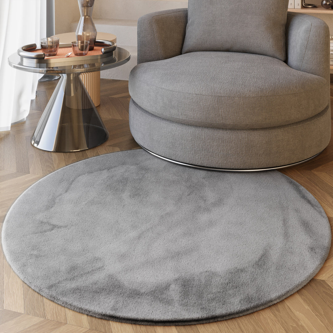 Alice Teppich grau Hochflor rund