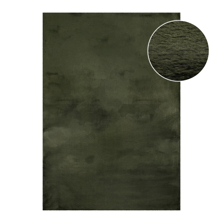 Hochflor Teppich Alice Oliv Grün Frontansicht mit Detail