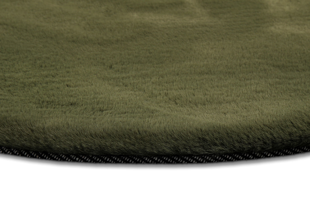Alice Teppich olive Hochflor rund
