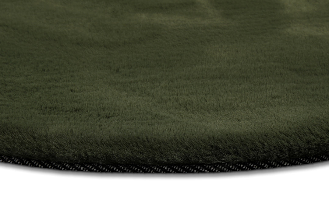 Hochflor Teppich Alice rund Oliv Grün Detailansicht Kante
