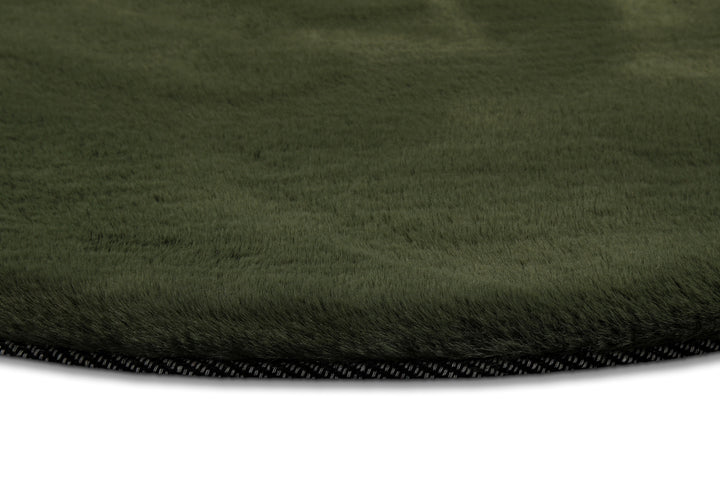 Hochflor Teppich Alice rund Oliv Grün Detailansicht Kante