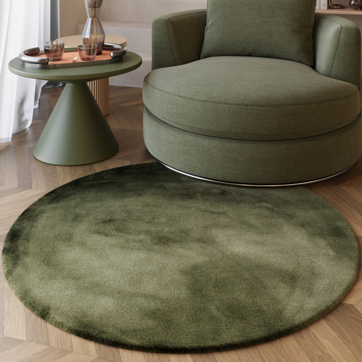 Alice Teppich olive Hochflor rund