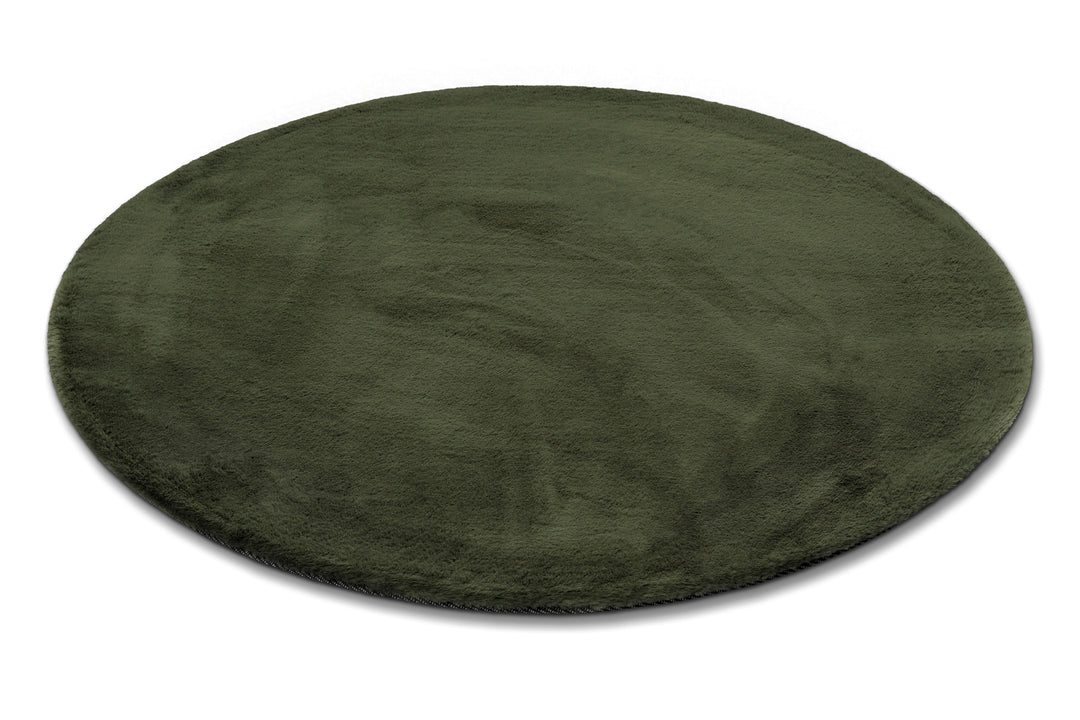 Hochflor Teppich Alice rund Oliv Grün Perspektive