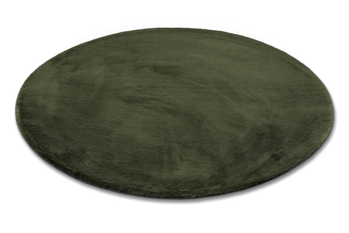 Hochflor Teppich Alice rund Oliv Grün Perspektive