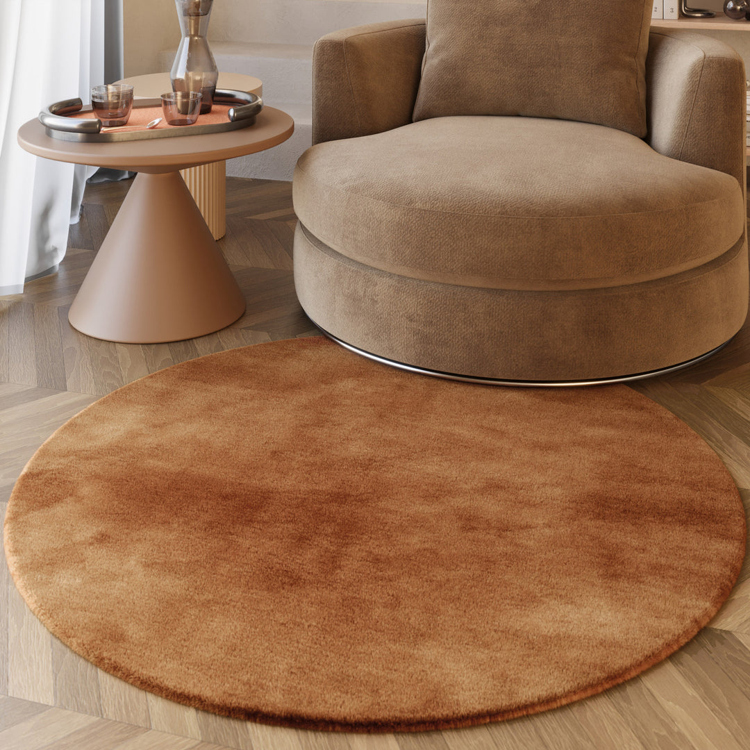 Alice Teppich terracotta Hochflor rund