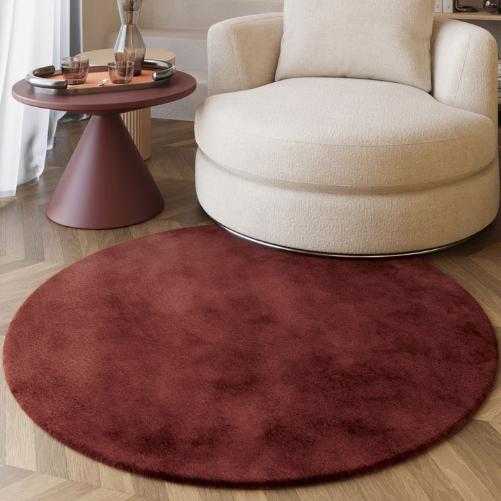 Esprit Teppich Rund Bordeaux Rot und sehr flauschig Hochflor "Alice"