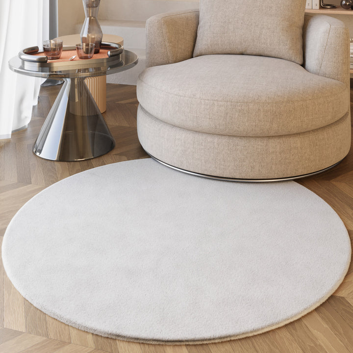 Alice Teppich beige weiß Hochflor rund