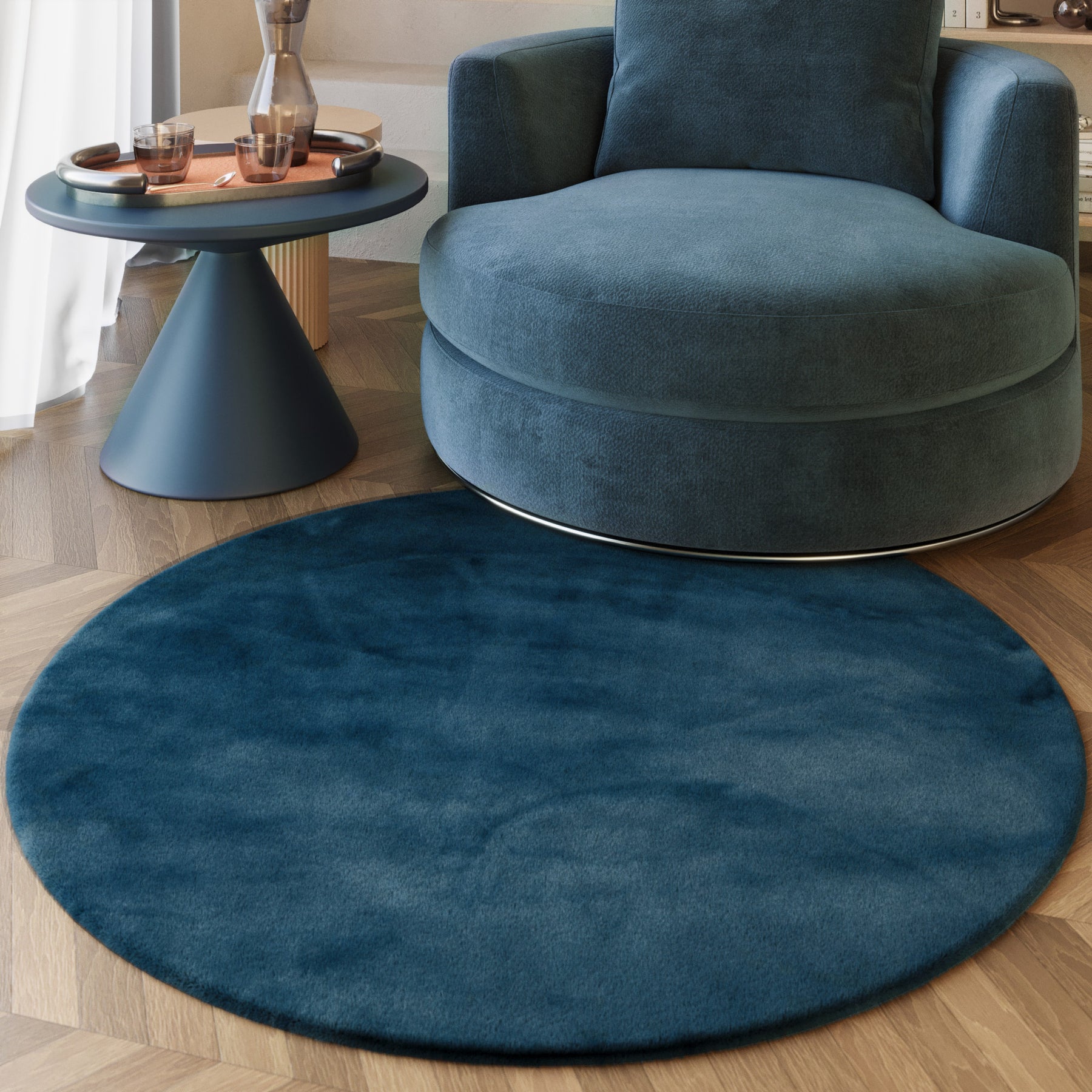 Esprit Teppich Rund Petrol flauschig Hochflor Alice direkt bestellen