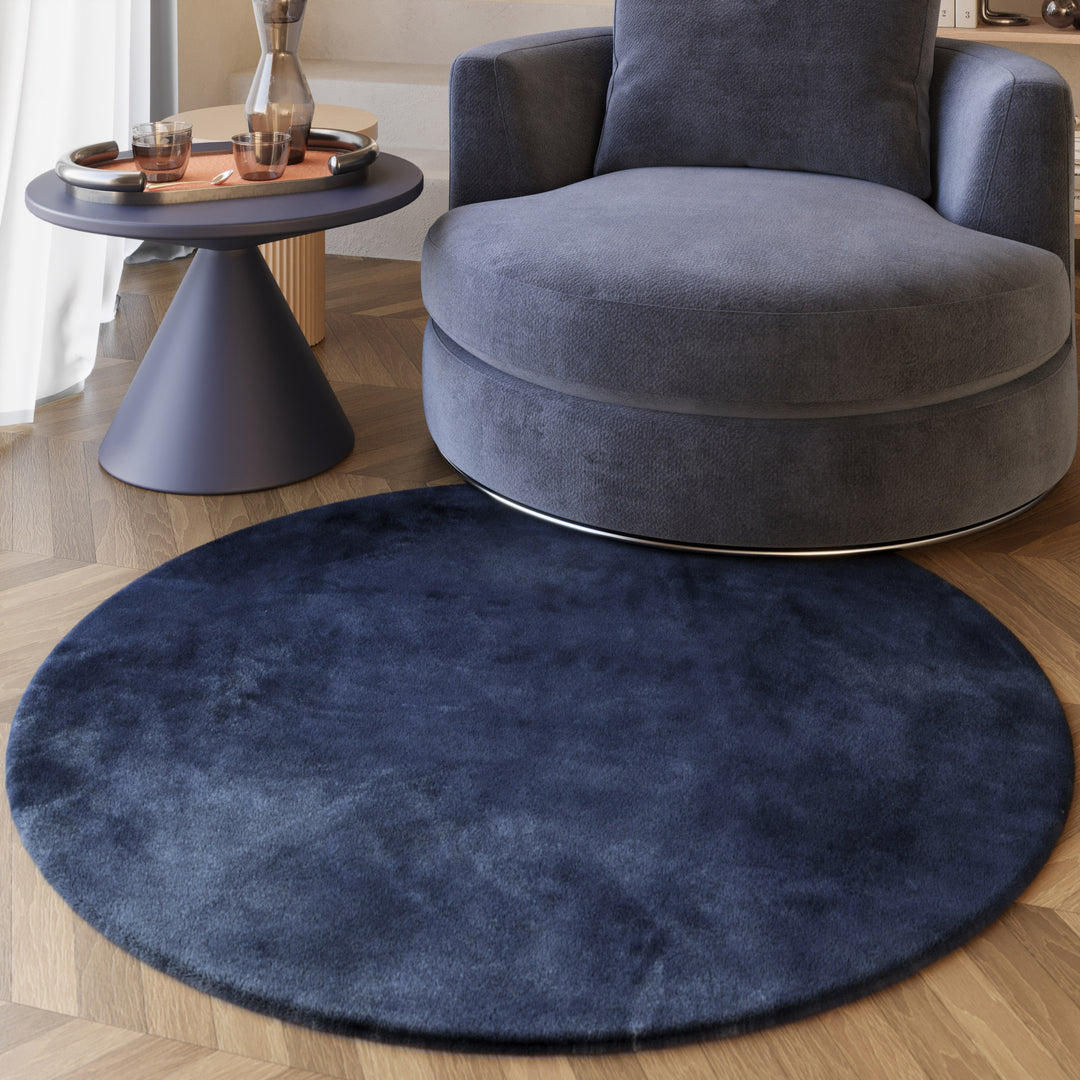 Alice Teppich dunkelblau Hochflor rund