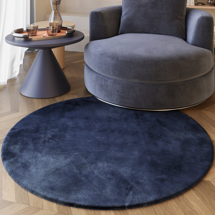 Alice Teppich dunkelblau Hochflor rund