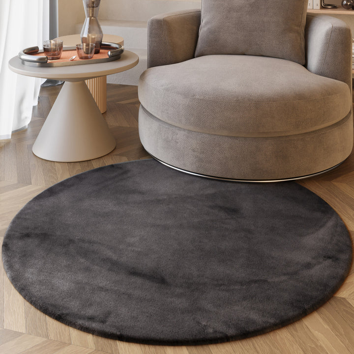 Alice Teppich anthrazit Hochflor rund