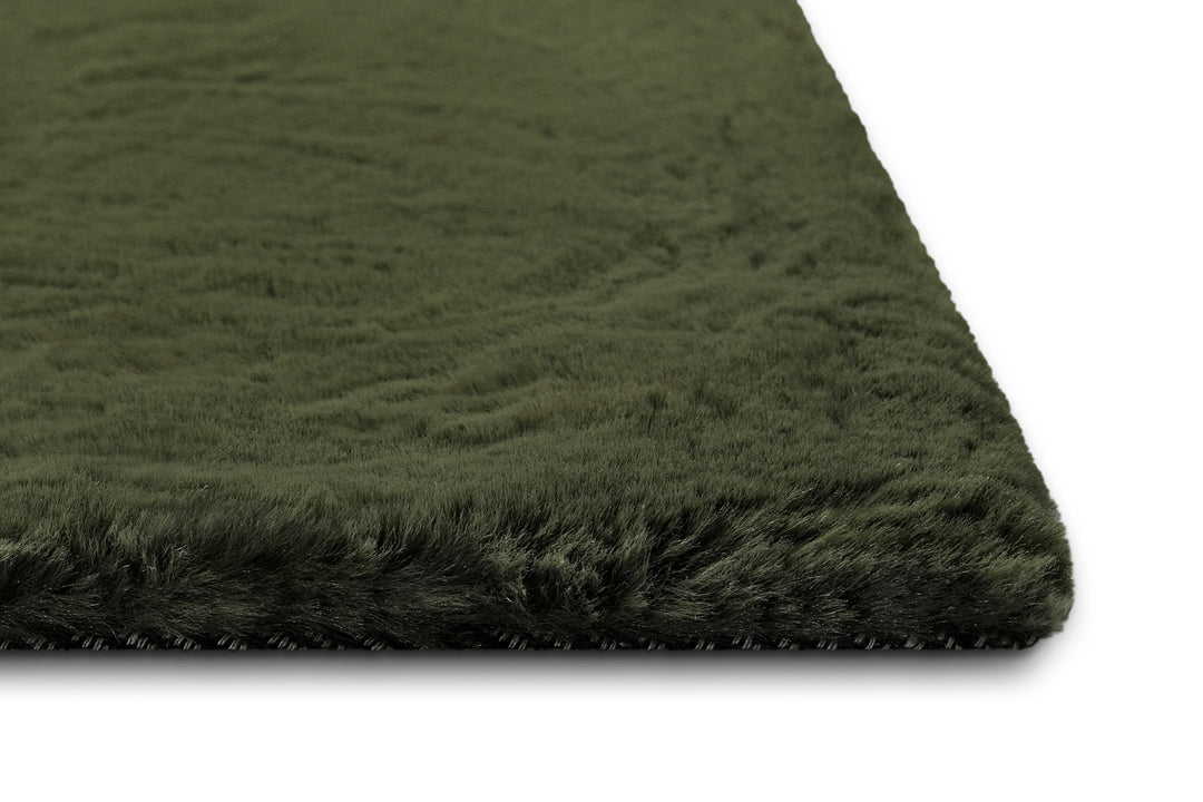 Hochflor Teppich Anna Oliv Grün Detailansicht Kante