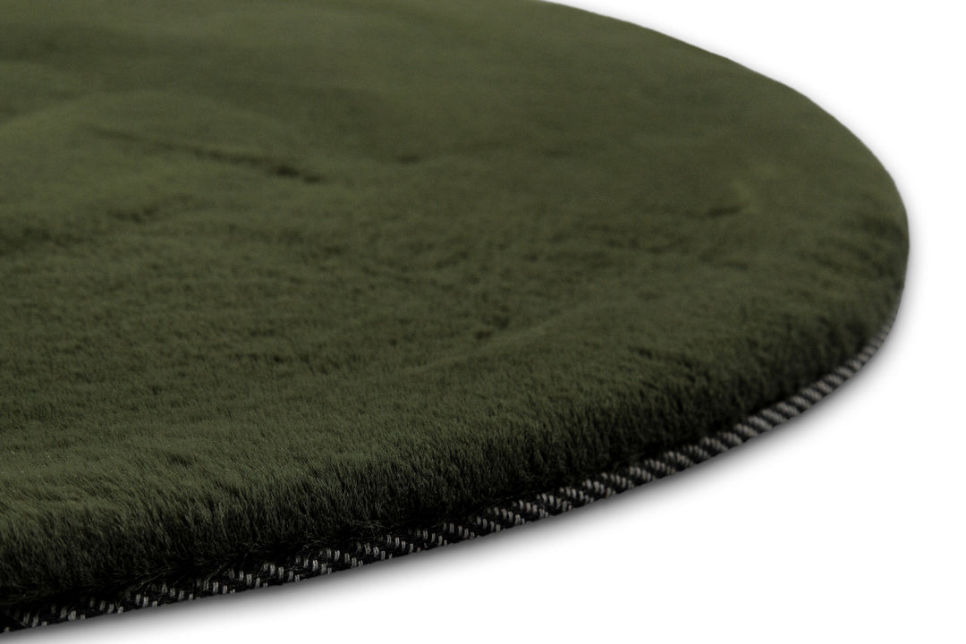 Hochflor Teppich Anna rund Oliv Grün Detailansicht Kante