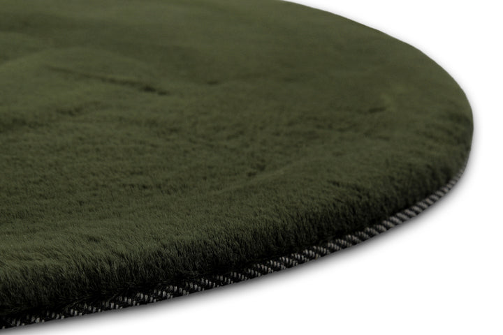 Hochflor Teppich Anna rund Oliv Grün Detailansicht Kante