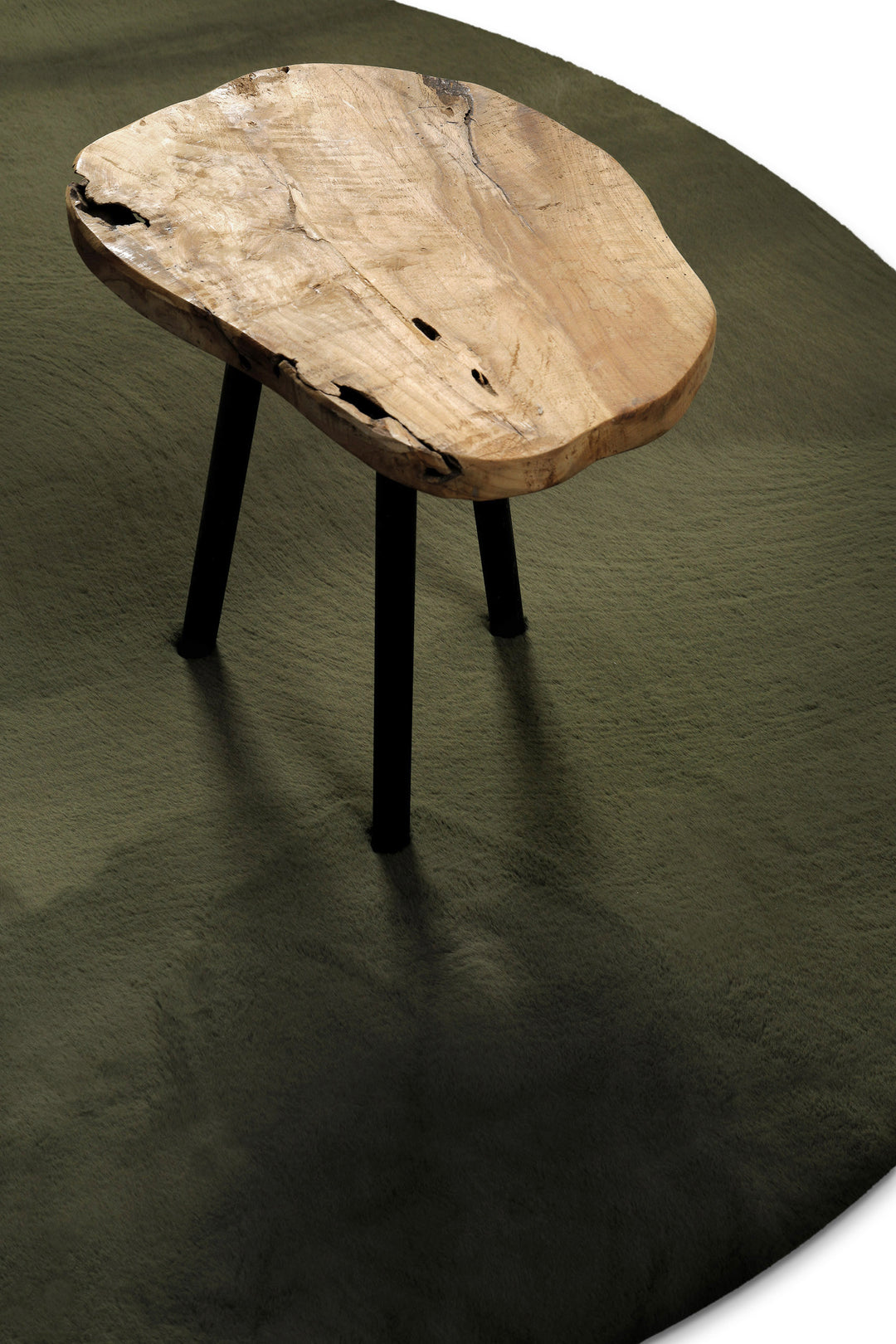 Anna Teppich olive Hochflor rund