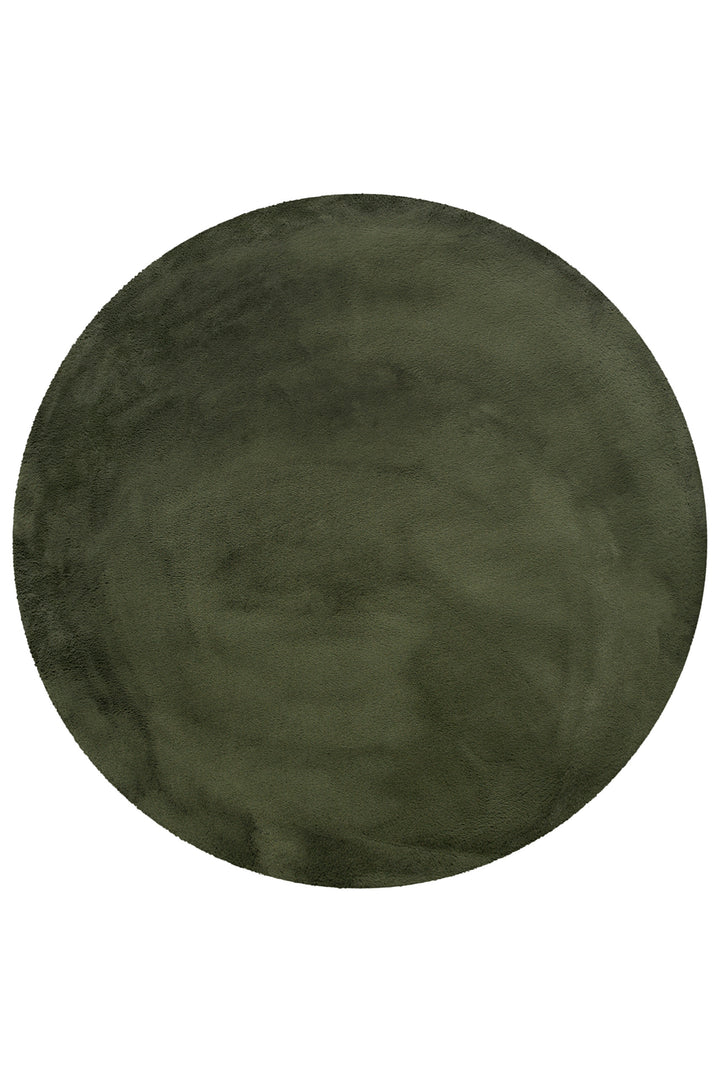 Hochflor Teppich Anna rund Oliv Grün Frontansicht