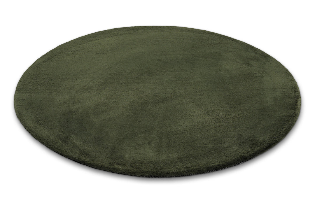 Hochflor Teppich Anna rund Oliv Grün Perspektive