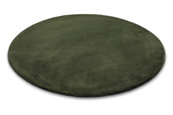Hochflor Teppich Anna rund Oliv Grün Perspektive