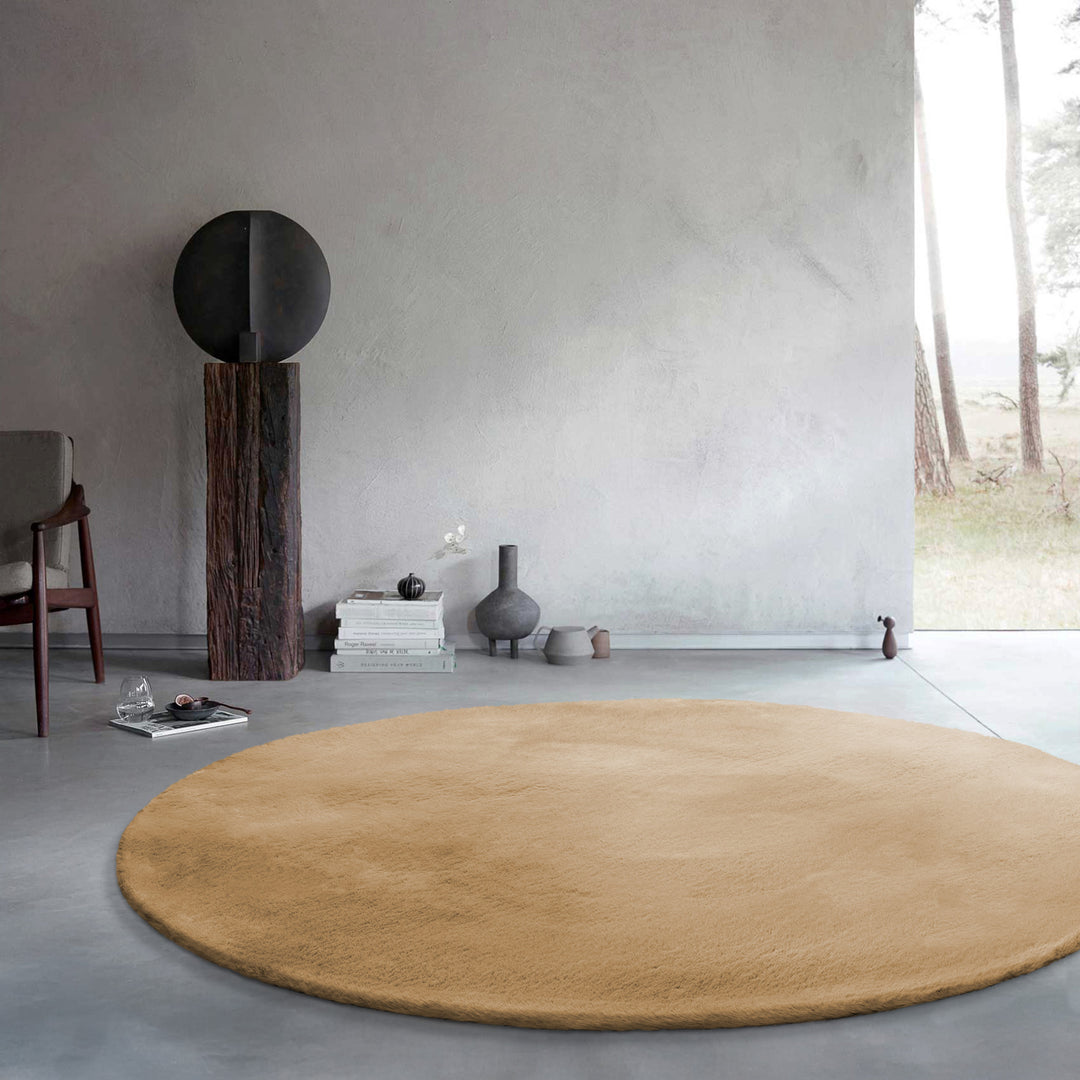 Kunstfell Teppich Rund Sand flauschig und weich "Anna" WECONhome Basics