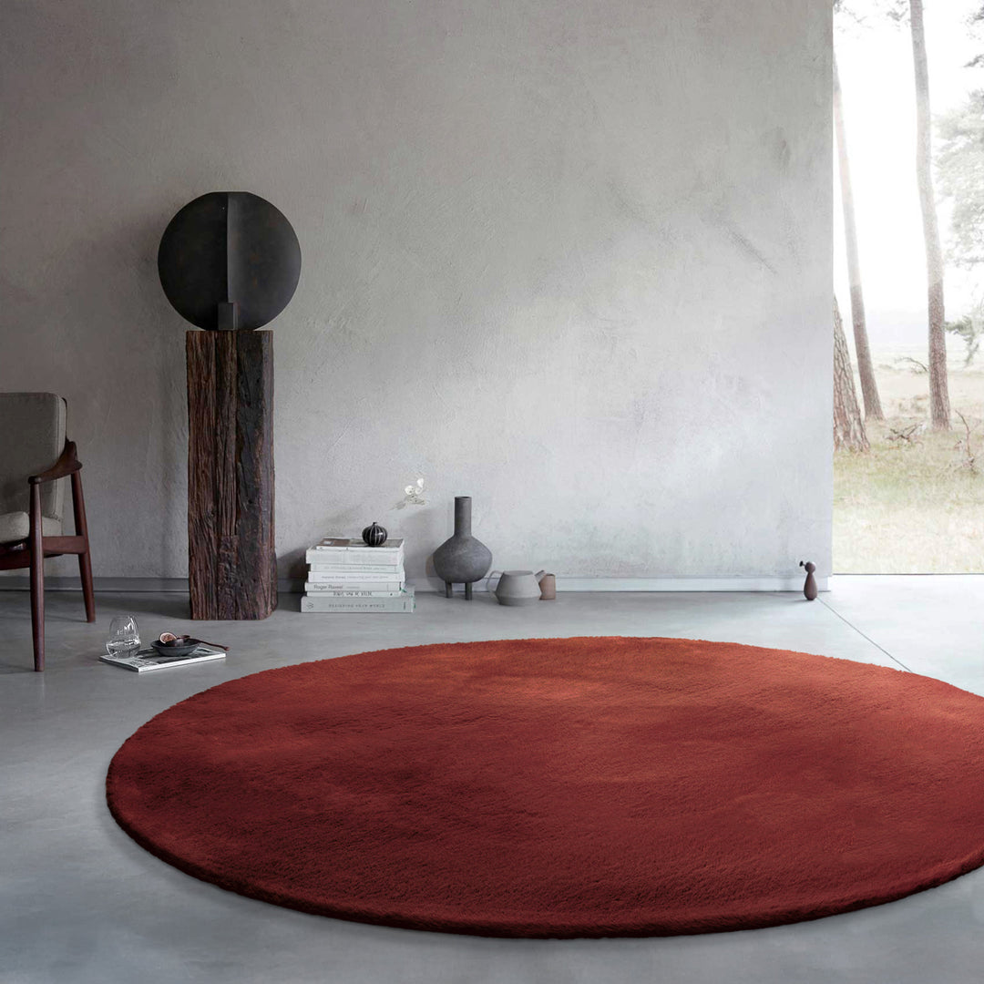 Kunstfell Teppich Rund Bordeaux flauschig und weich "Anna" WECONhome Basics