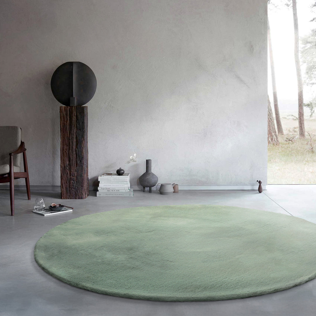 Kunstfell Teppich Rund Türkis flauschig und weich "Anna" WECONhome Basics