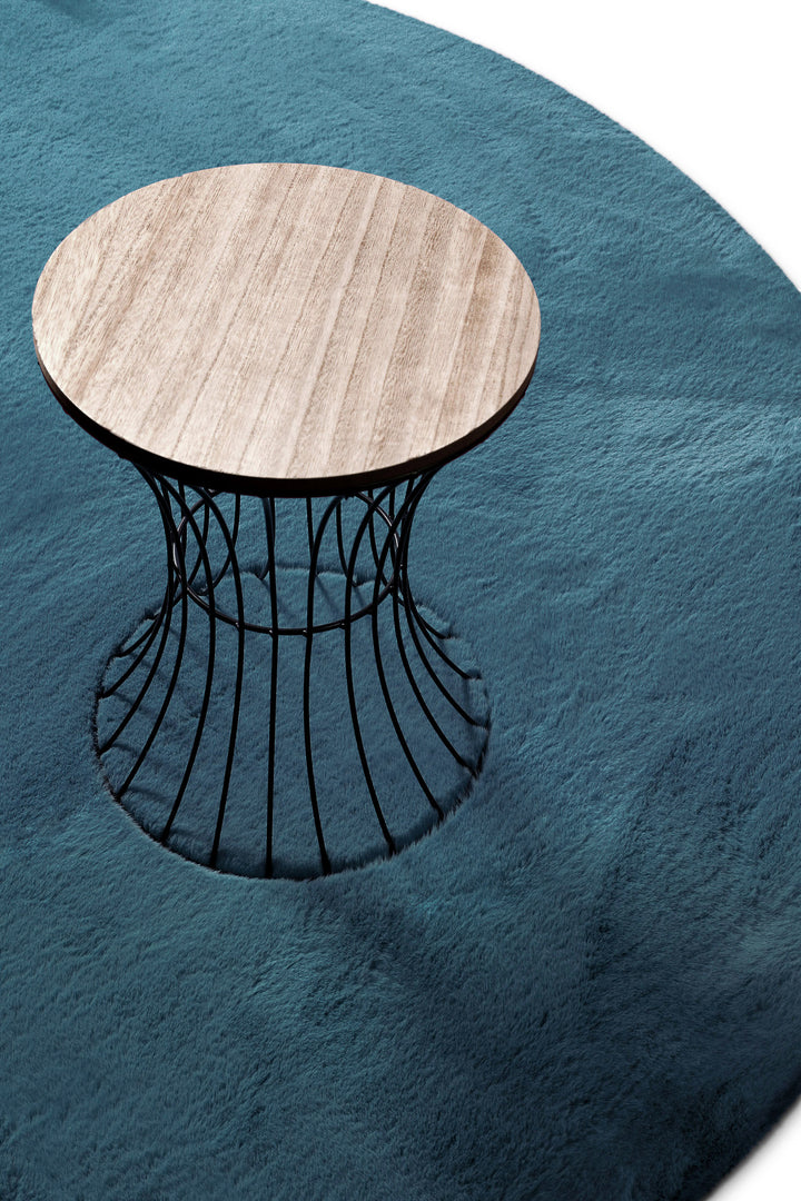 Anna Teppich petrol Hochflor rund