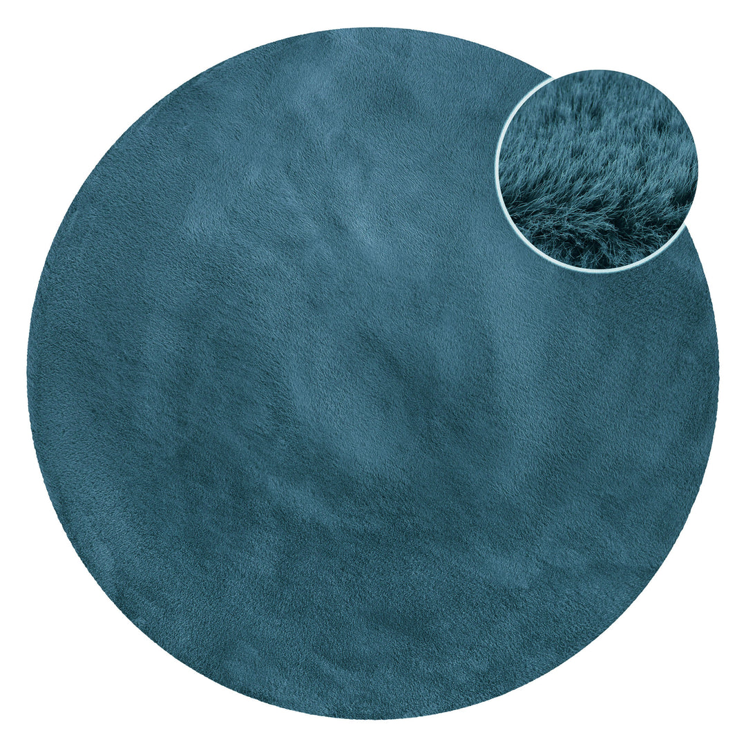 Anna Teppich petrol Hochflor rund