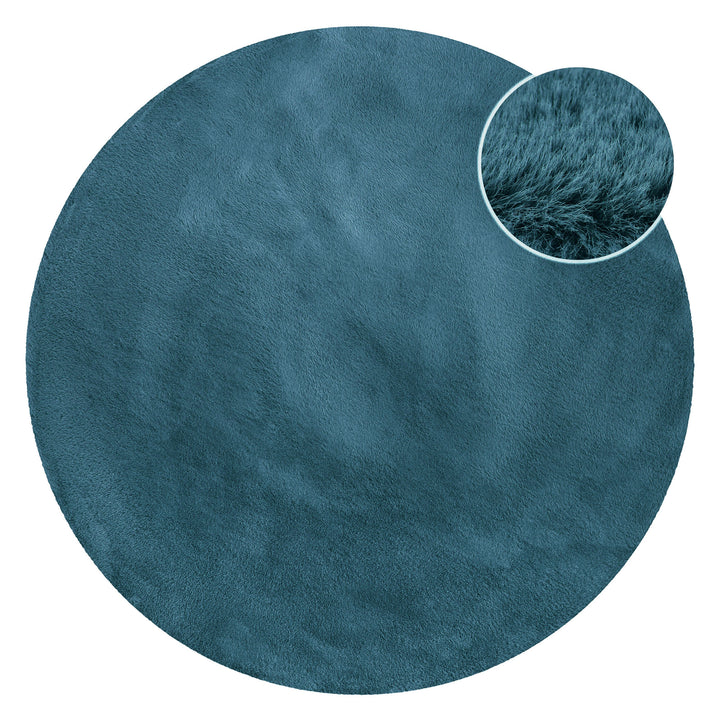 Anna Teppich petrol Hochflor rund