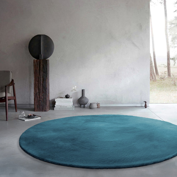 Kunstfell Teppich Rund Petrol flauschig und weich "Anna" WECONhome Basics