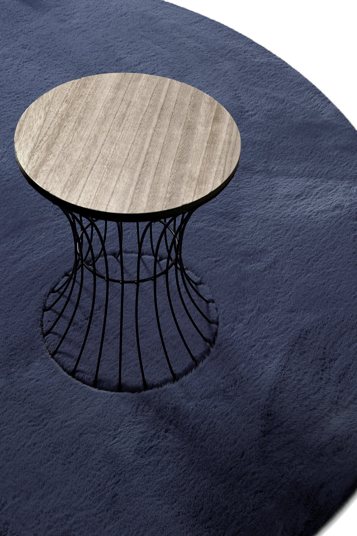 Anna Teppich dunkelblau Hochflor rund