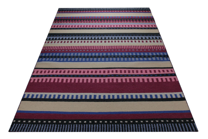 Handwebteppich Wolle Streifen bunt petrol 160x230 cm – Lifestyle-Aufnahme im Interieur