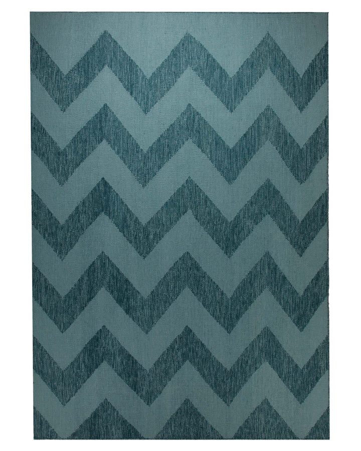 Handwebteppich Wolle Chevron petrol 160x230 cm – Produktfoto auf weißem Hintergrund